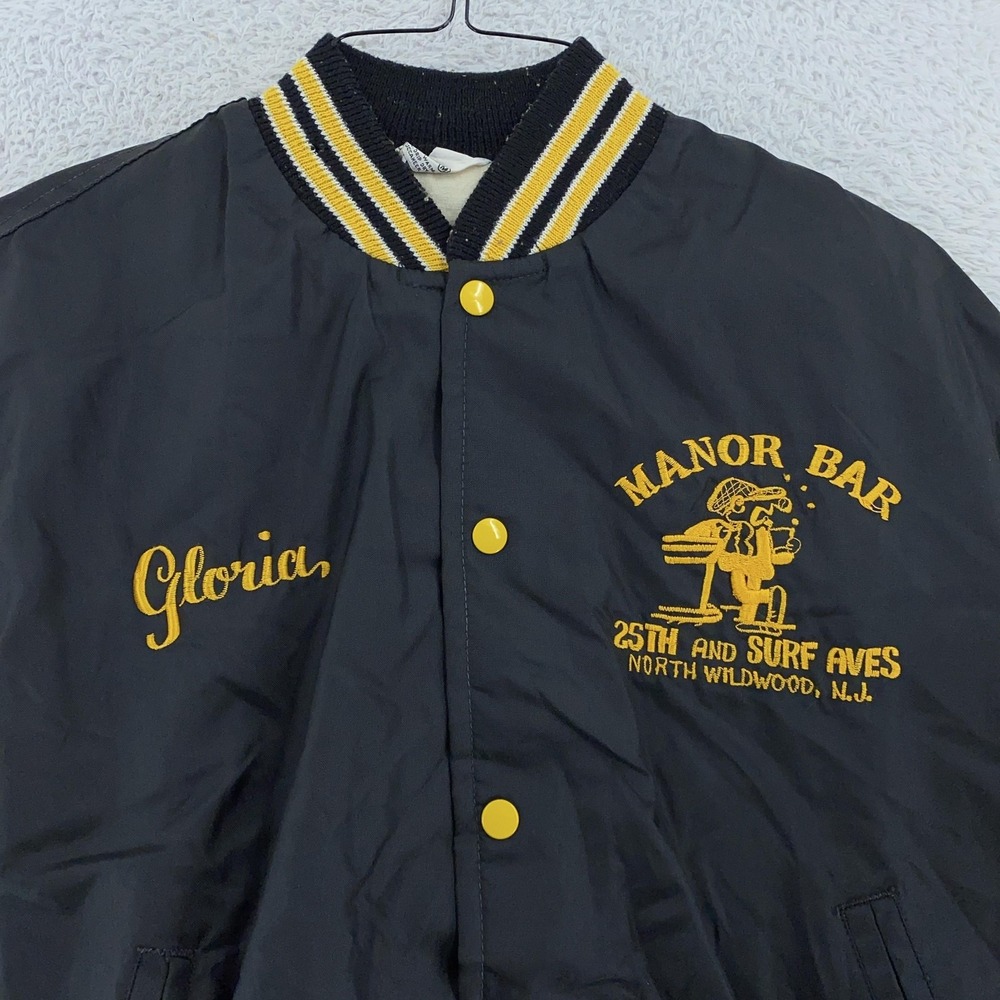 Vtg 80s Manor Bar Satin Bomber Jacket Medium Wildwood New Jersey Gloria‎ Hotel